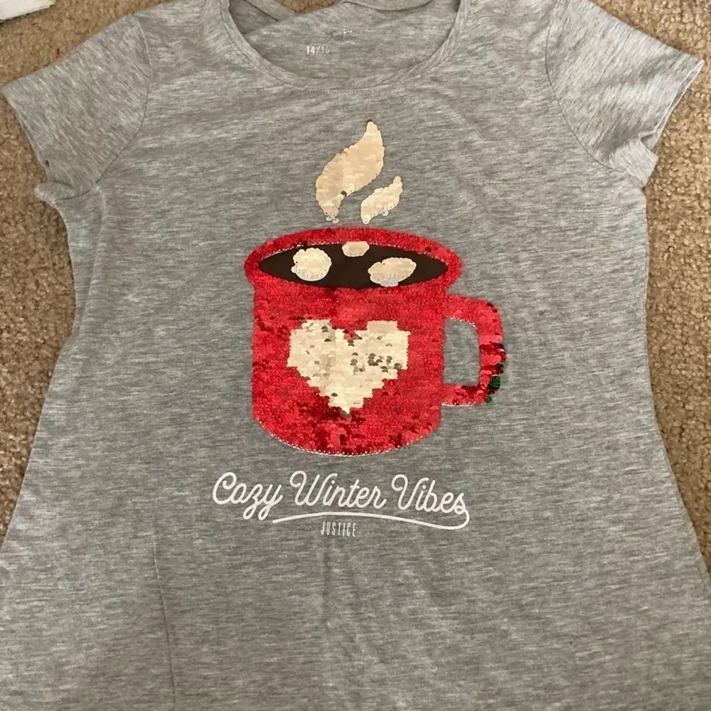 Girls Justice Hot Cocoa Cozy Winter Vibes Sequin Tshirt